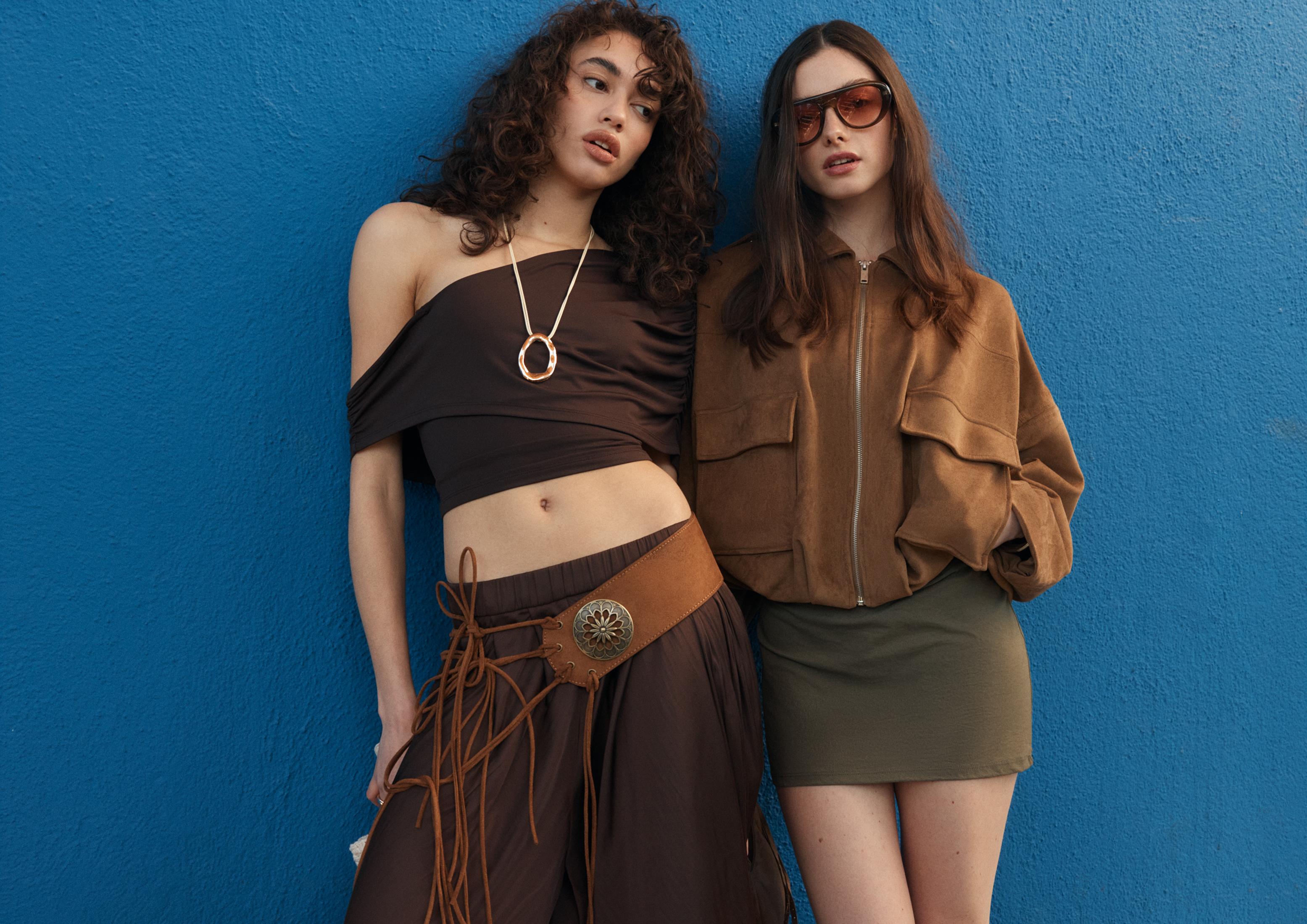 Draped polyamide top — Brown
