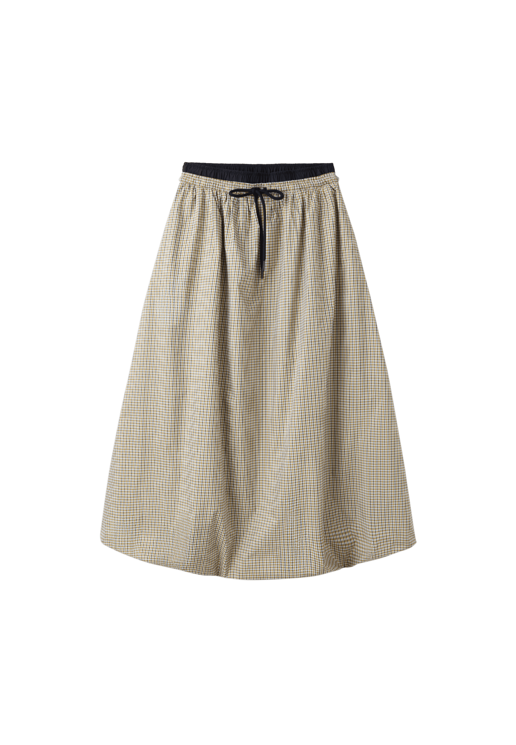Check print balloon maxi skirt — Beige