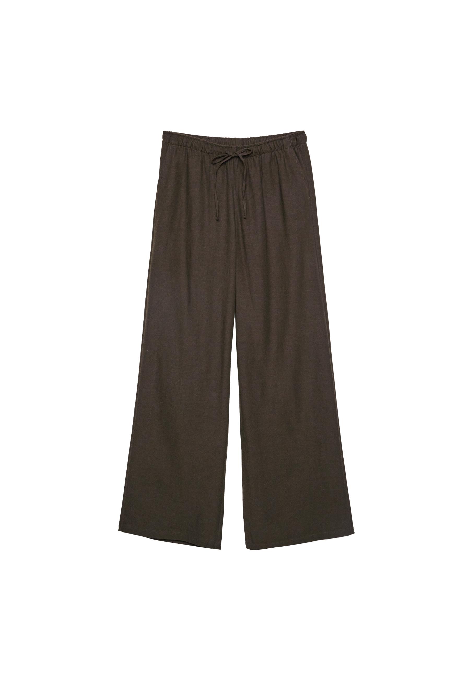 Linen-effect drawstring trousers — Brown