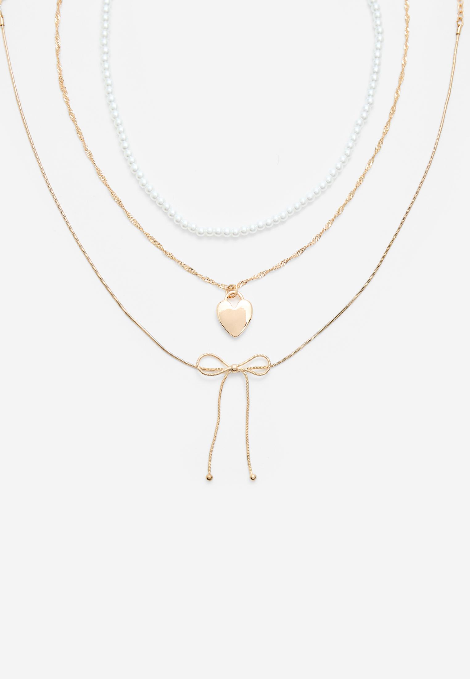 Set of 3 bow and heart necklaces women s fashion stradivarius