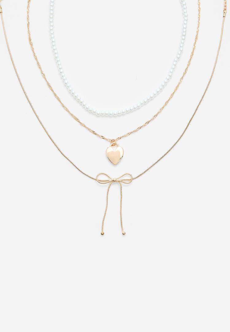 set 3 collares lazo y corazon