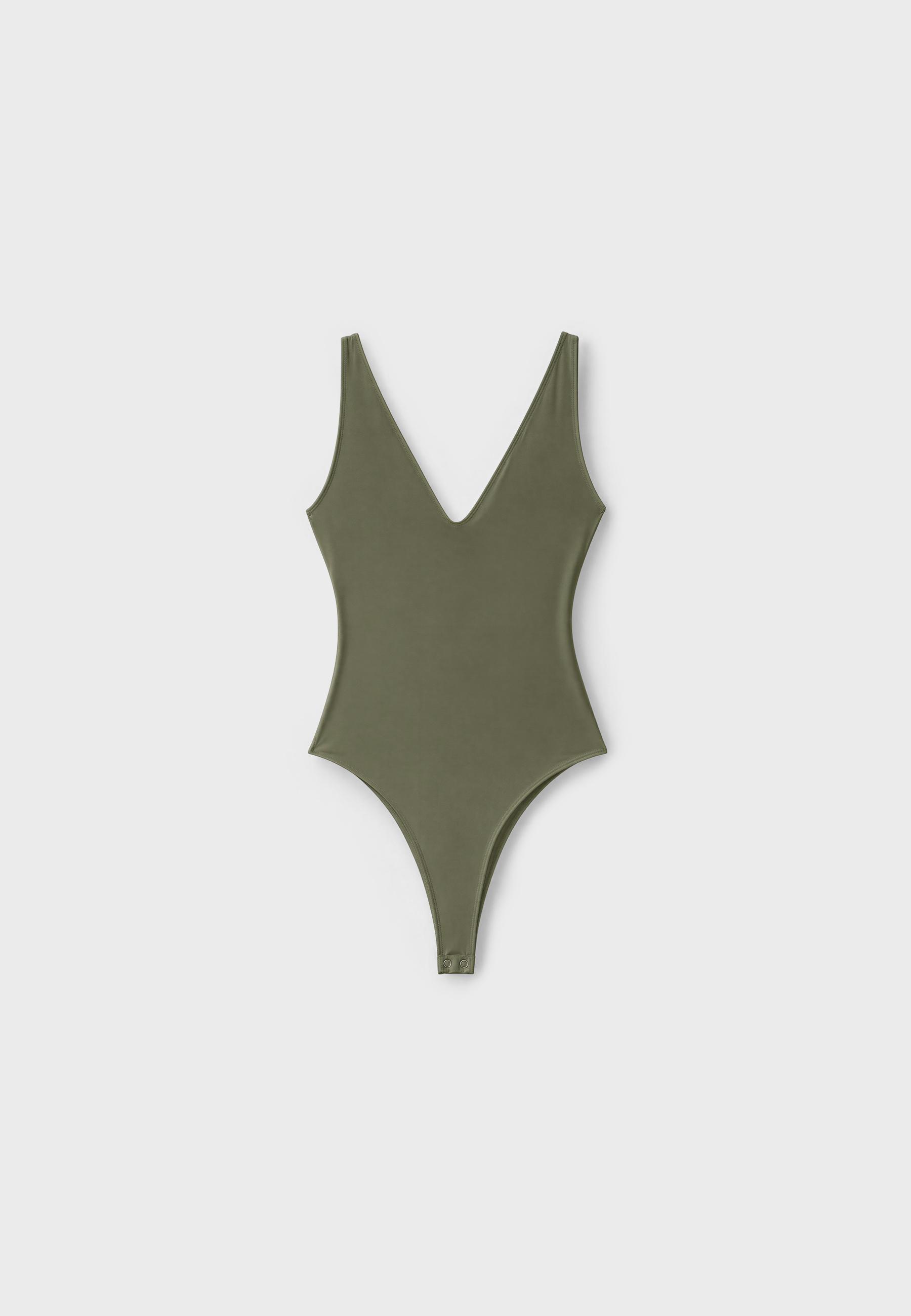 V-neck bodysuit — Khaki