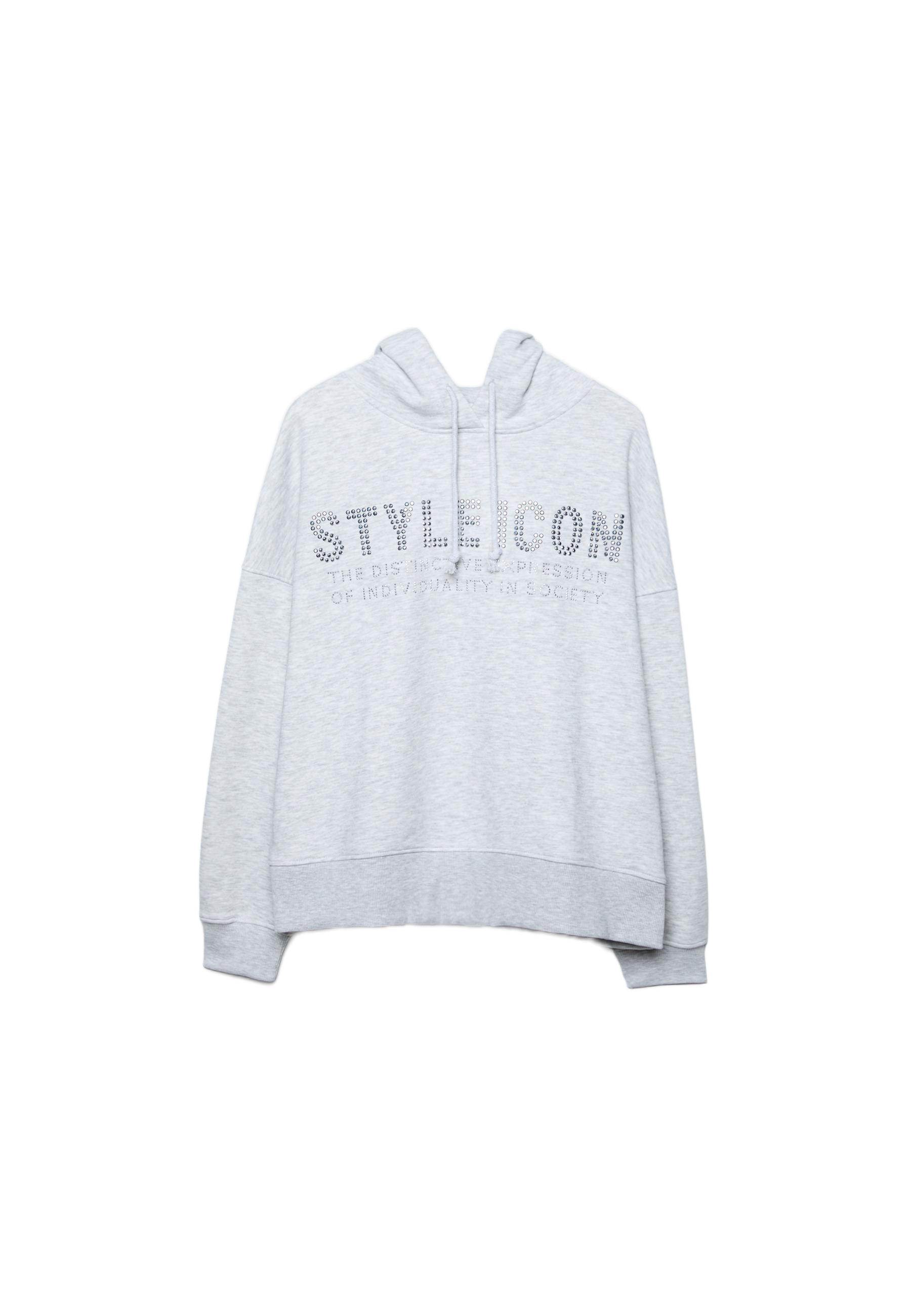 Hoodie with rhinestones — Grey melange