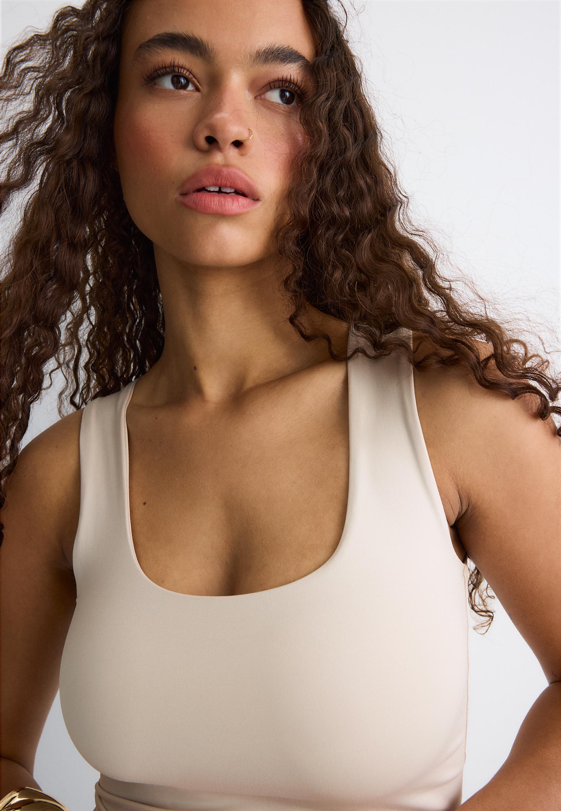 Polyamide wide-strap T-shirt — Stone