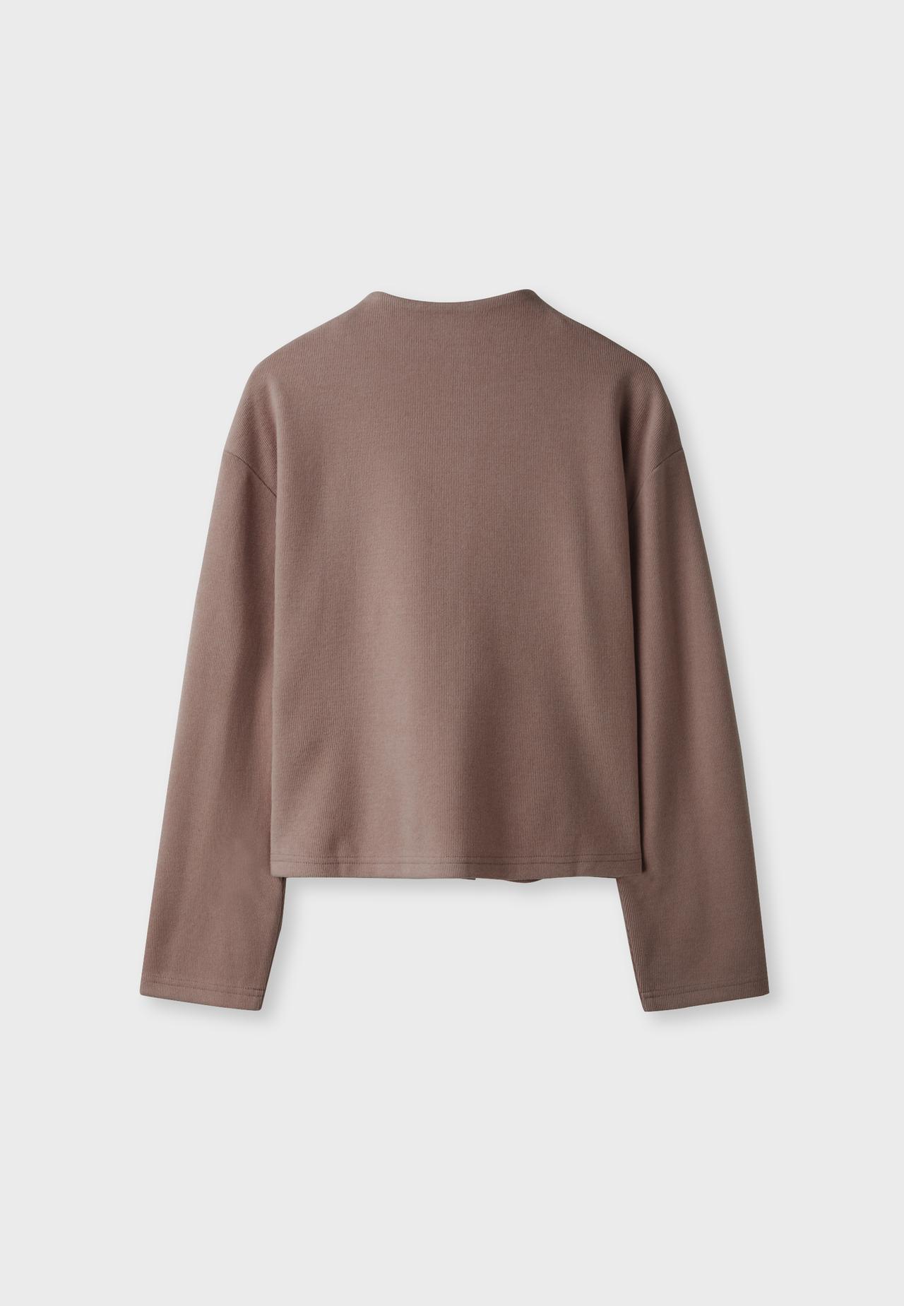 Stand collar knit cardigan — Brown
