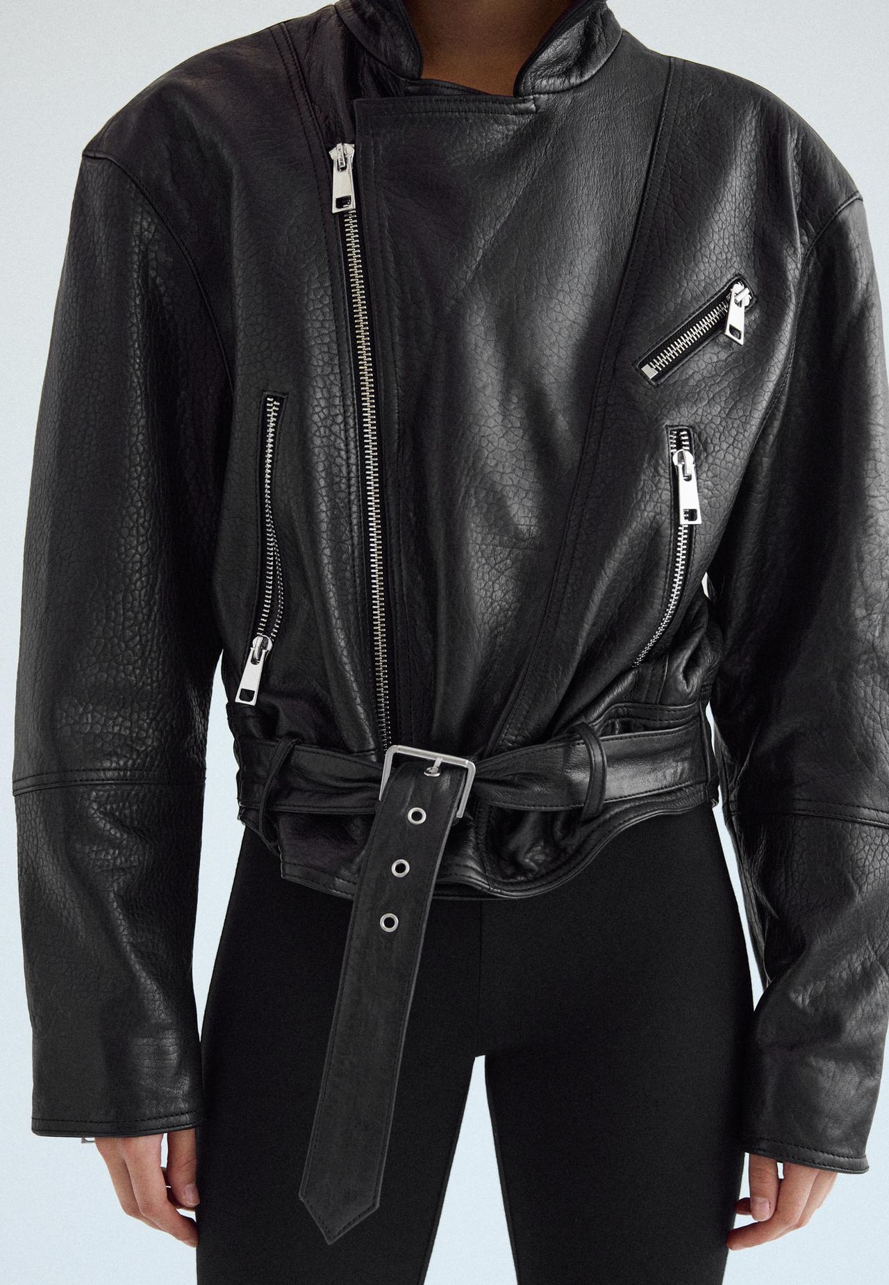 100% leather biker jacket — Black