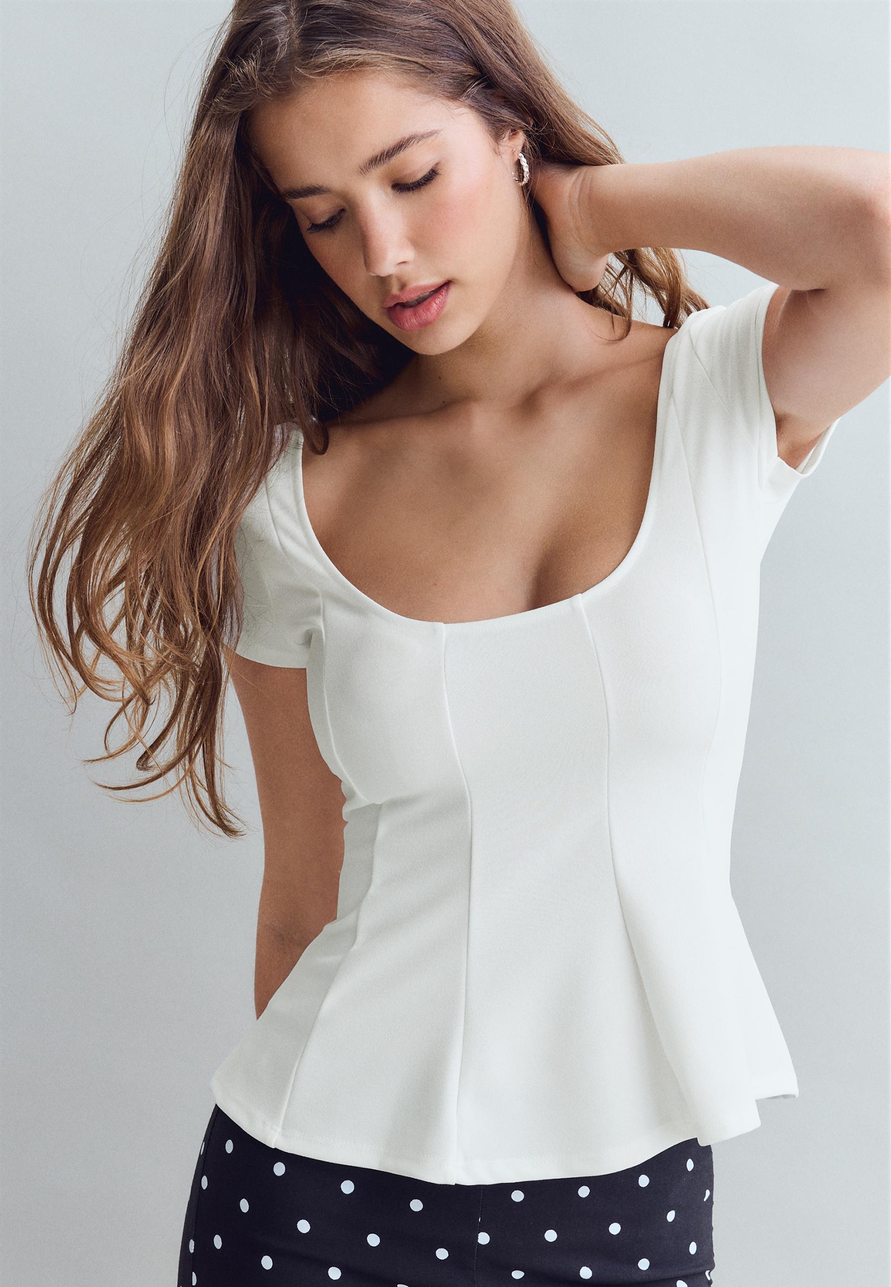 Peplum mini sleeve top — Ecru