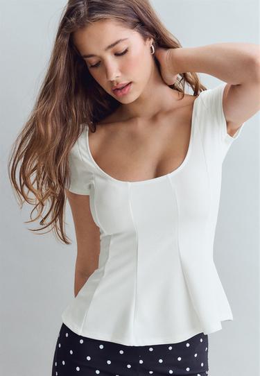 Mini sleeve peplum top — Ecru 1