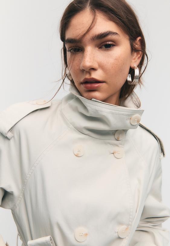 Stradivarius High-Neck Trench Coat With Belt Ice L