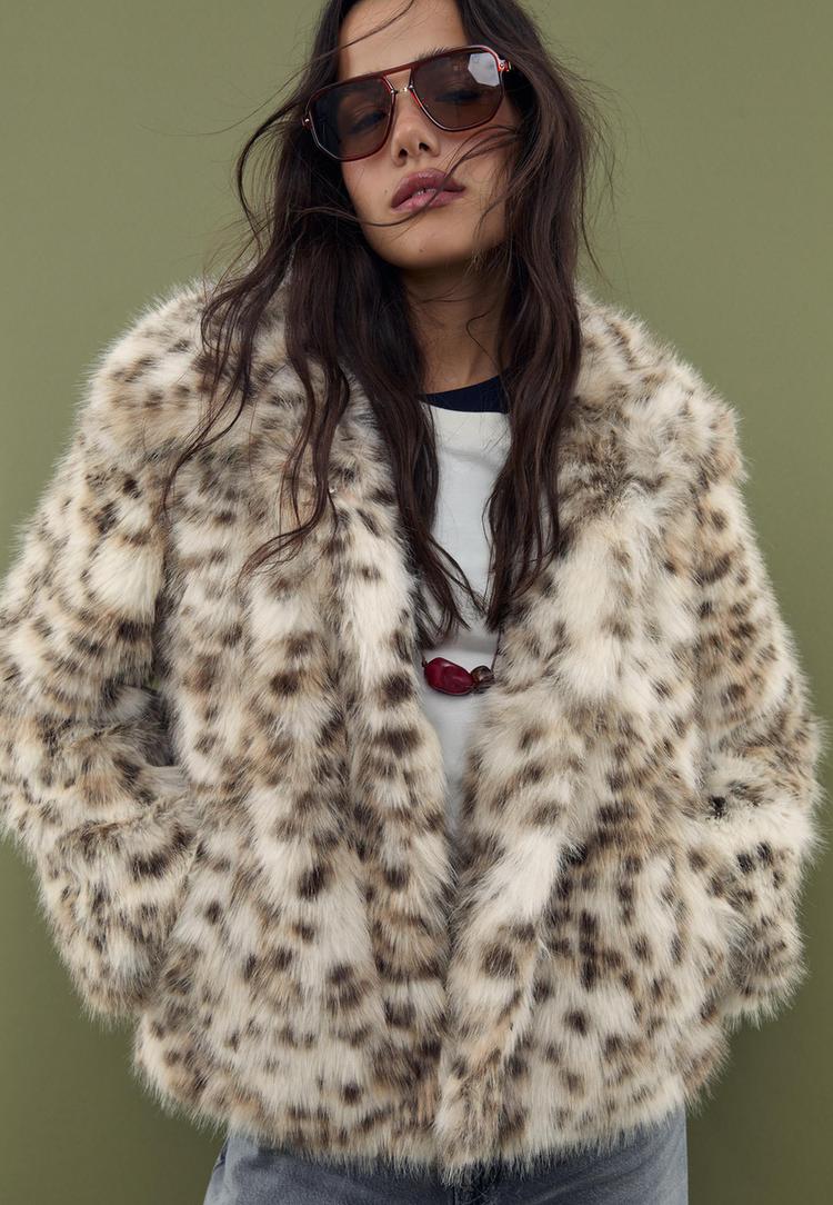 leopard print faux fur jacket
