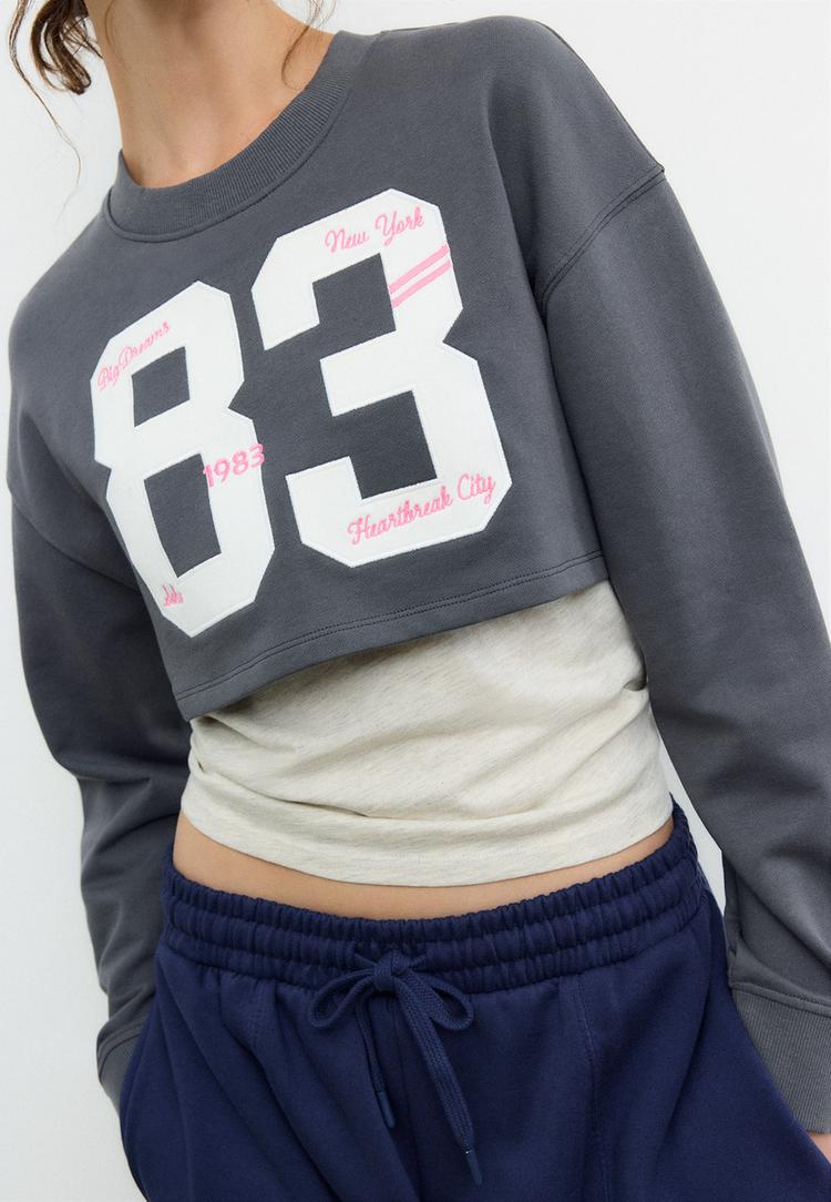 Stradivarius Φούτερ Με Συνδυασμό Κεντημάτων Ανθρακί M