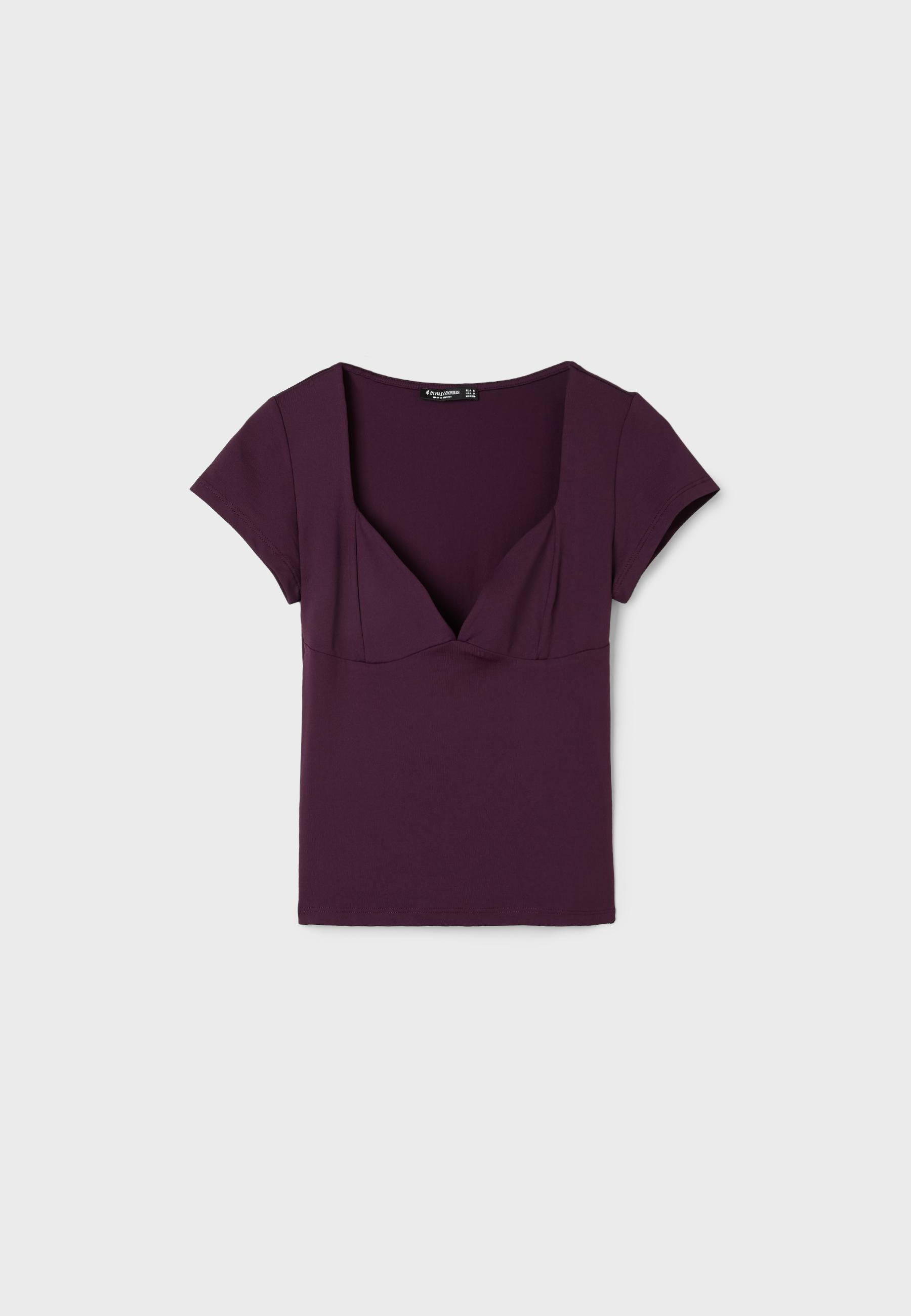 Polyamide V-neck cap sleeve T-shirt — Purple