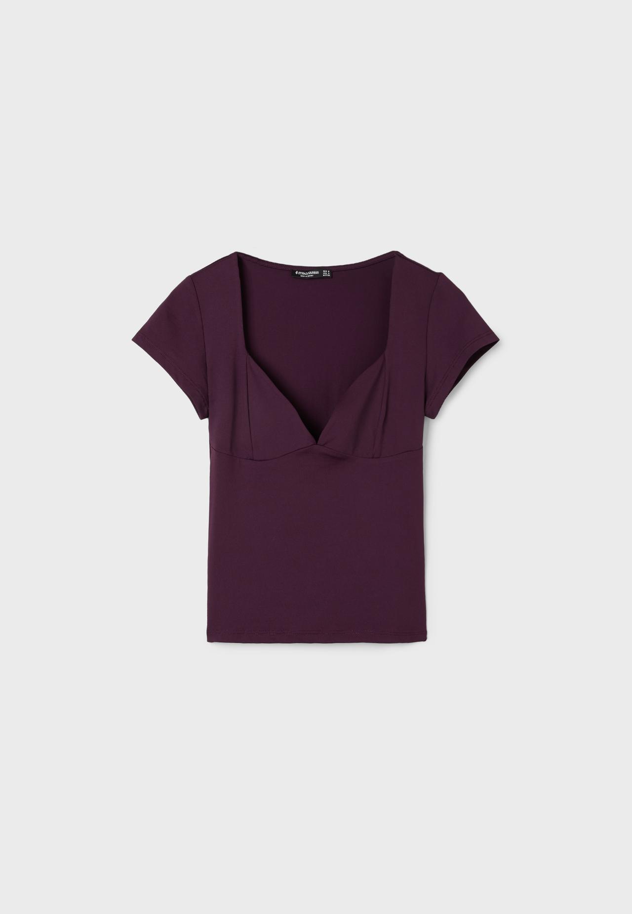 Polyamide V-neck cap sleeve T-shirt — Purple