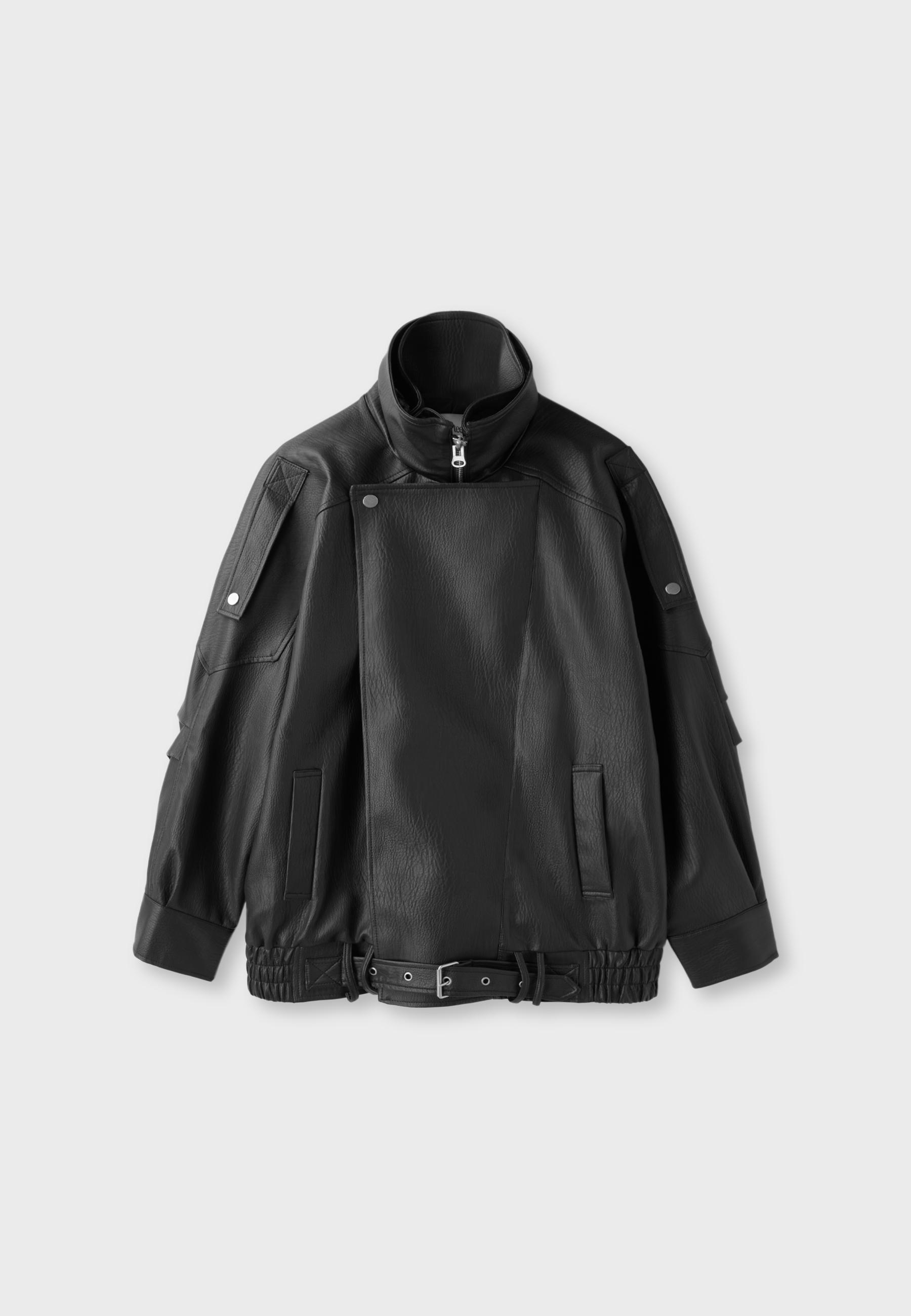Oversize leather effect lapel jacket — Black