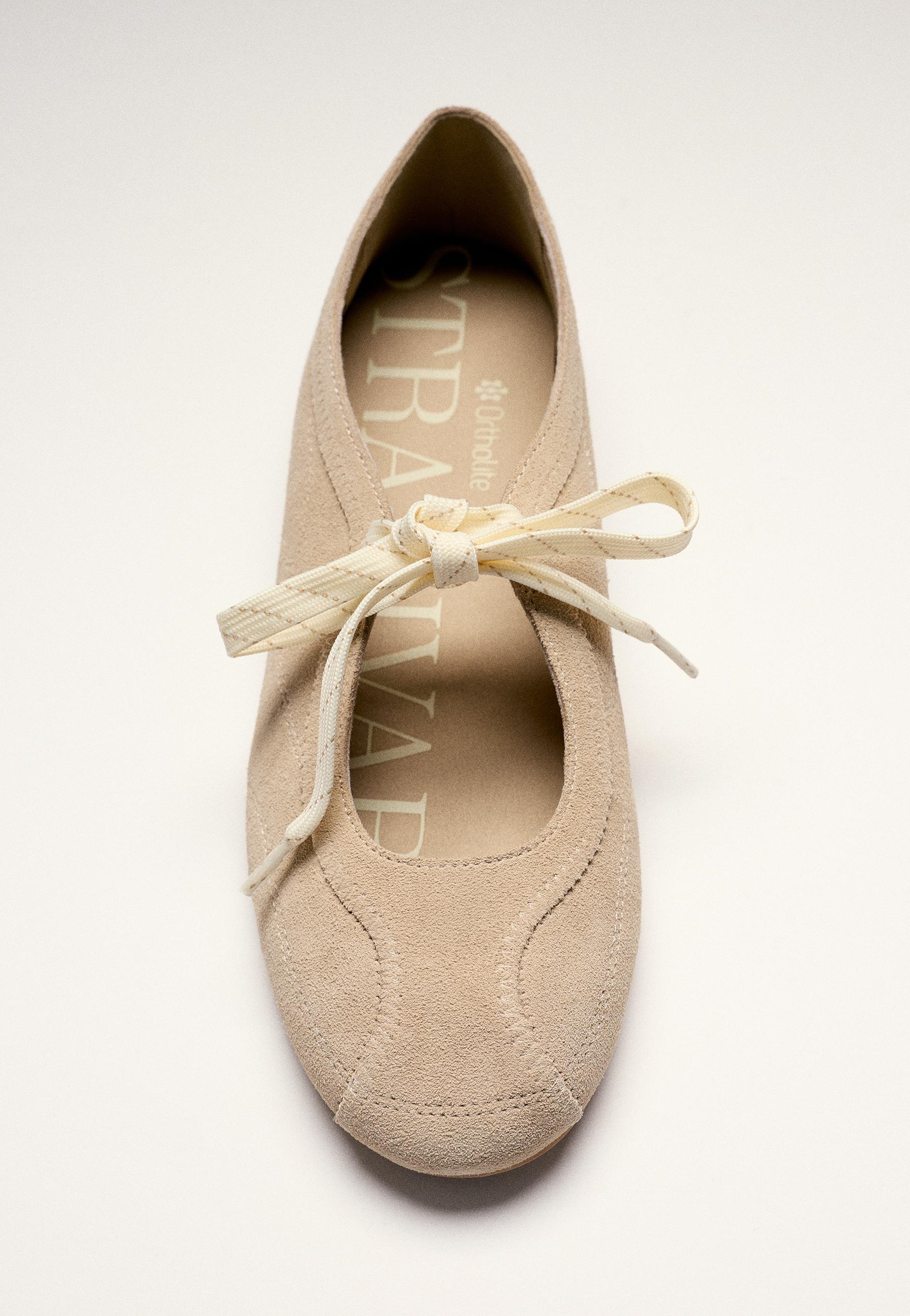 Leather bow sneakerinas — BEIGE