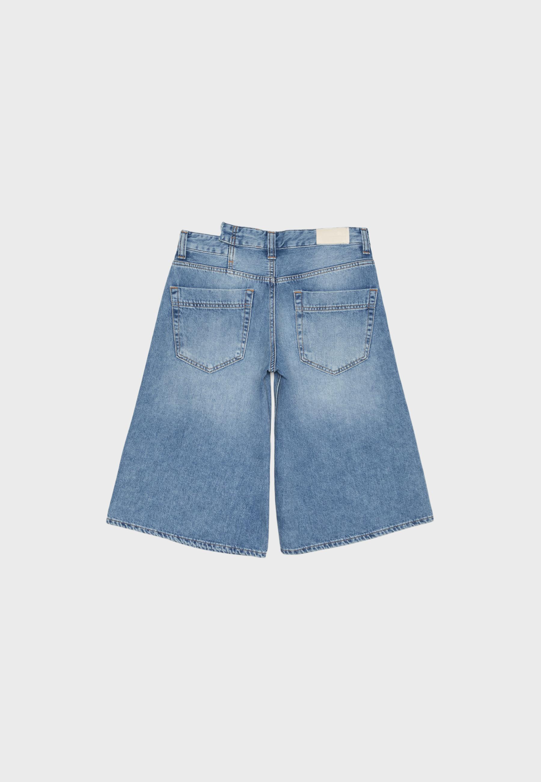 Cross-over waist Bermuda shorts — OVERDYED BLUE DENIM
