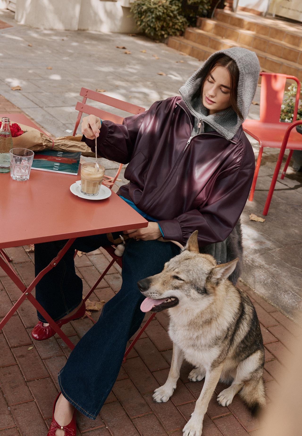 Leather effect gathered jacket — Purple