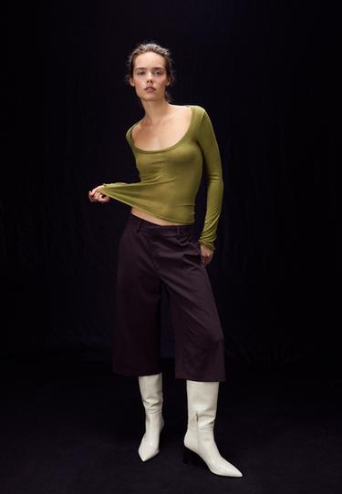 Basic wool and silk round neck jumper — Olive green 2