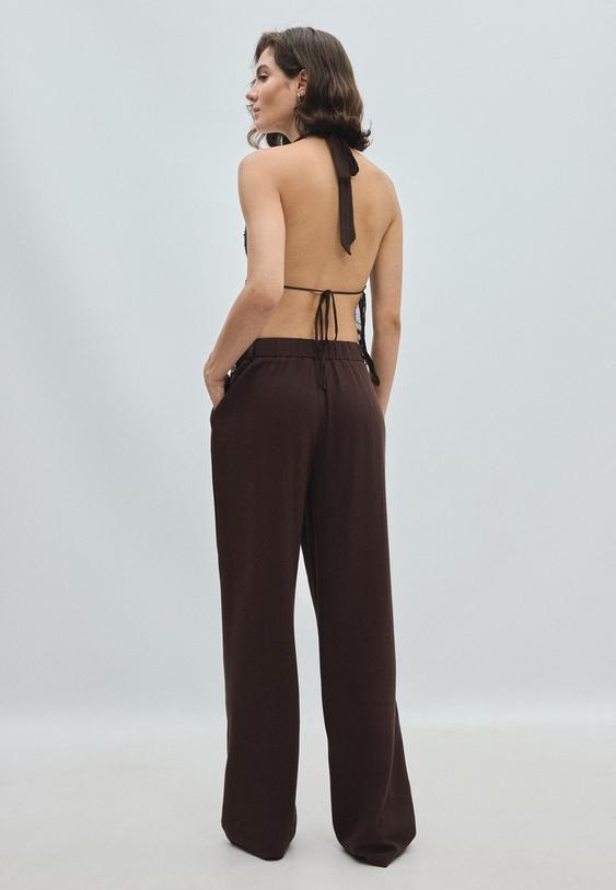 Stradivarius Straight-Leg Linen-Effect Trousers Brown 8