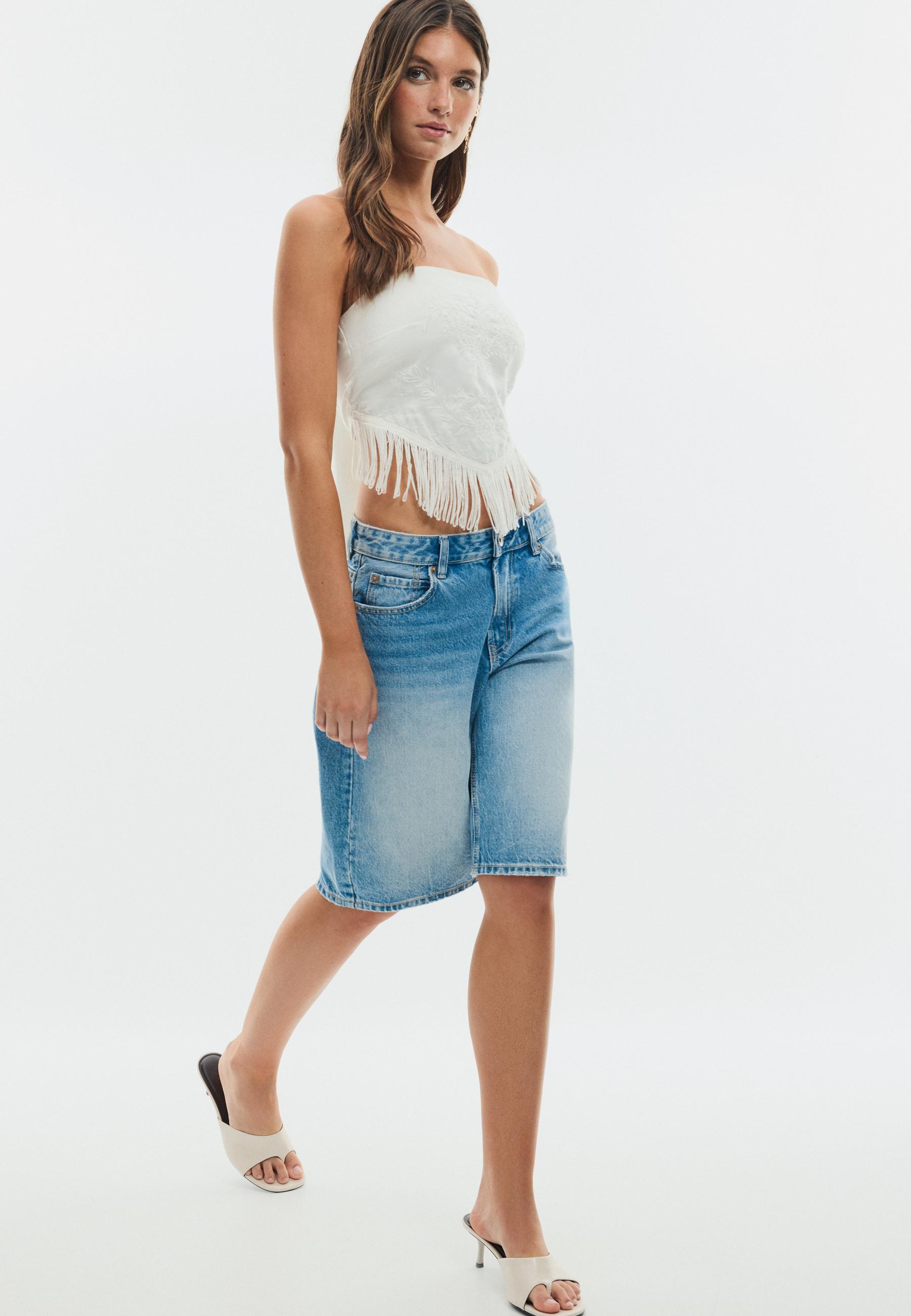 Stradivarius İşlemeli püsküllü büstiyer top görsel 7