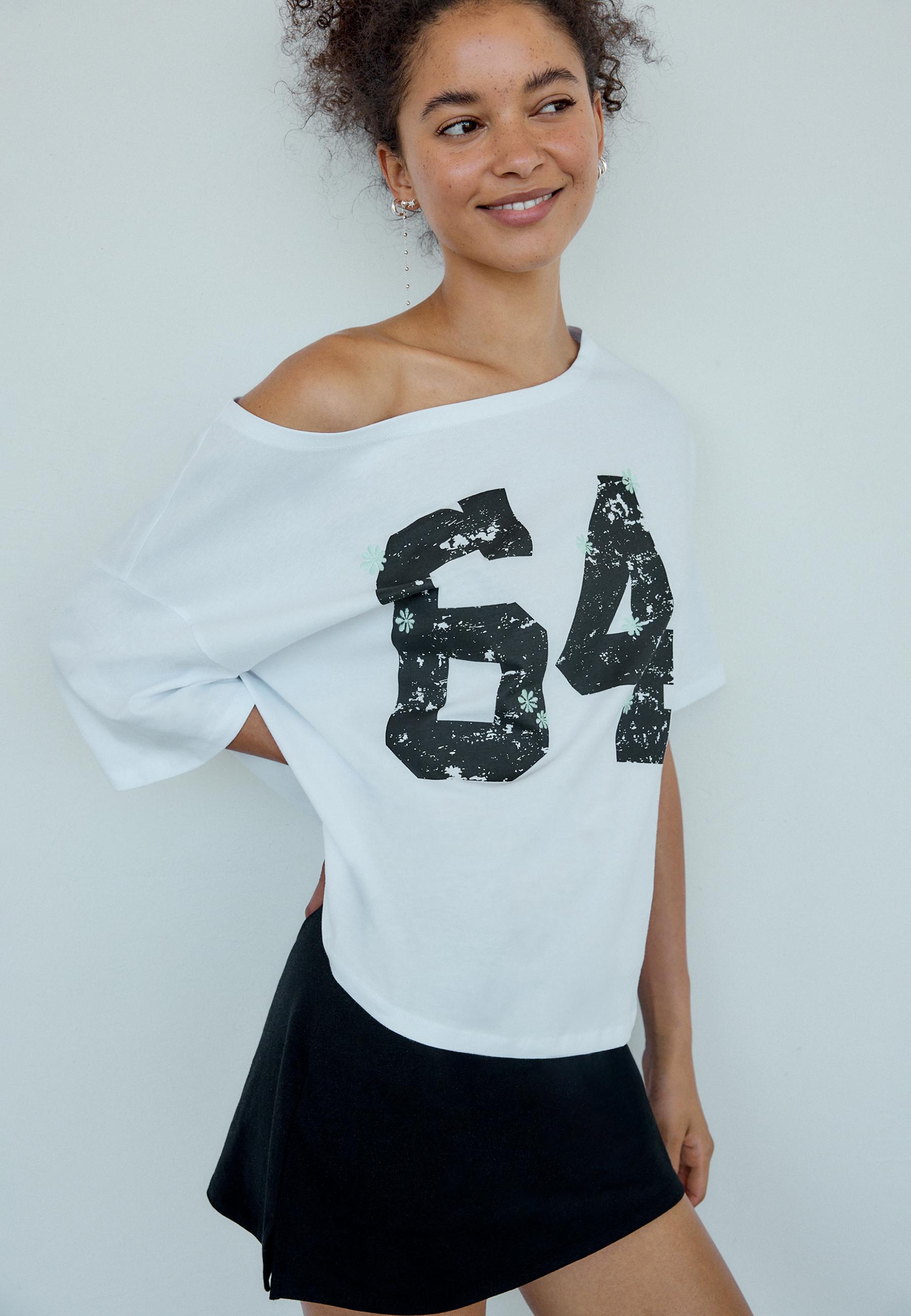 Positional print T-shirt — Ecru