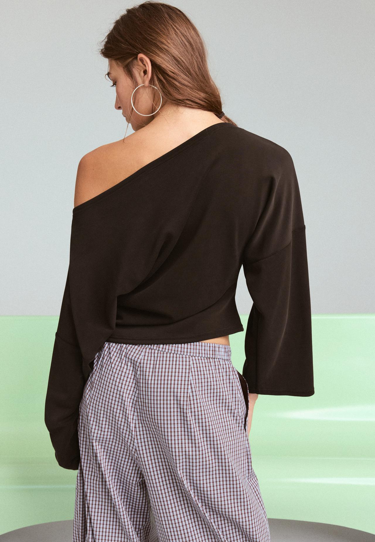 Asymmetric soft-touch ruched sweatshirt — Brown