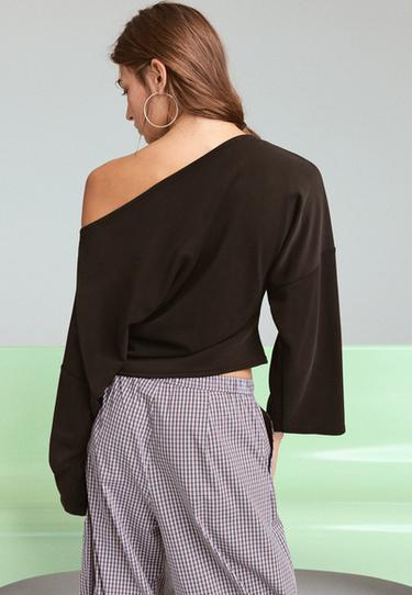 Asymmetric soft-touch ruched sweatshirt — Brown 4