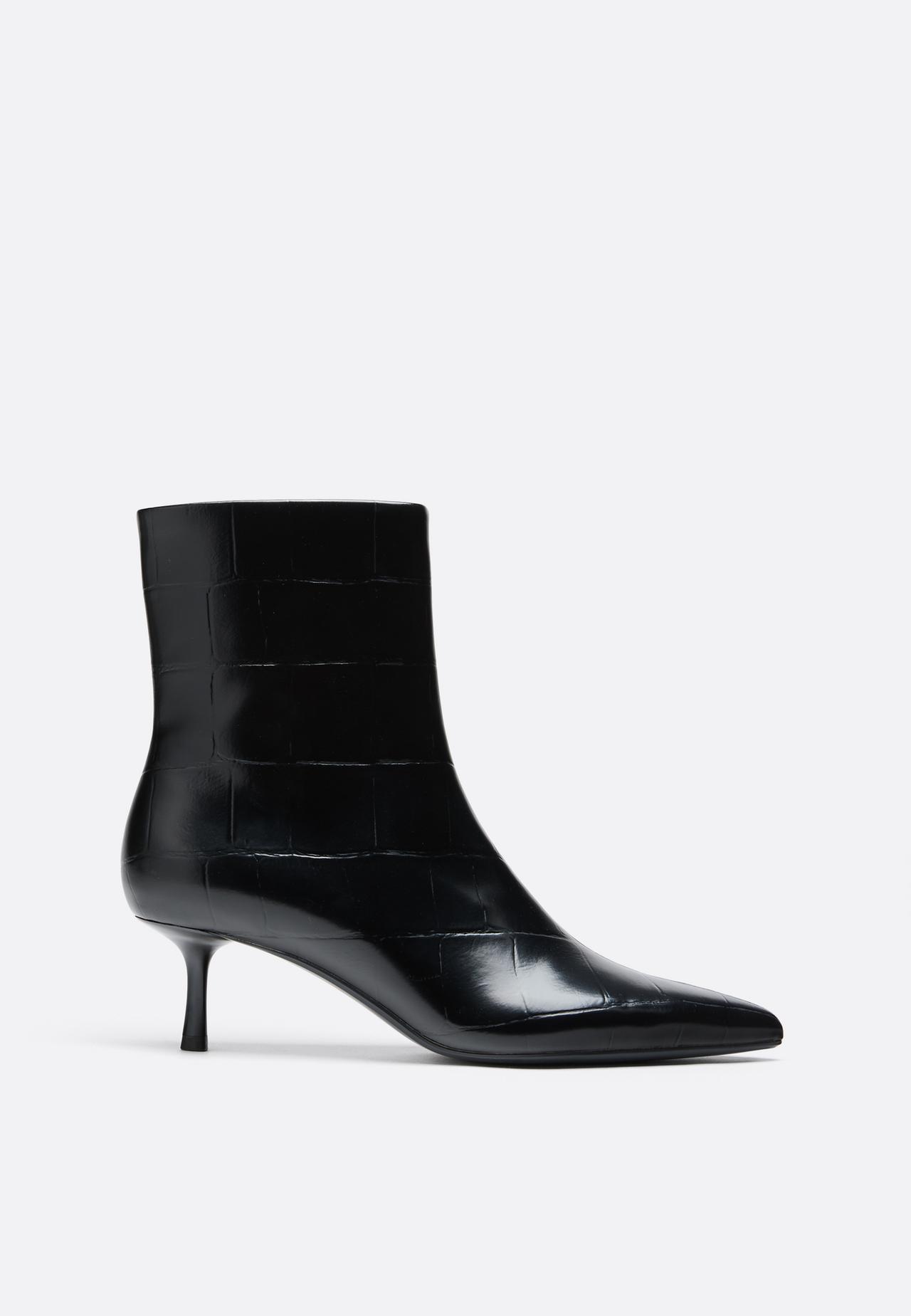 Leather effect kitten heel ankle boots — BLACK 