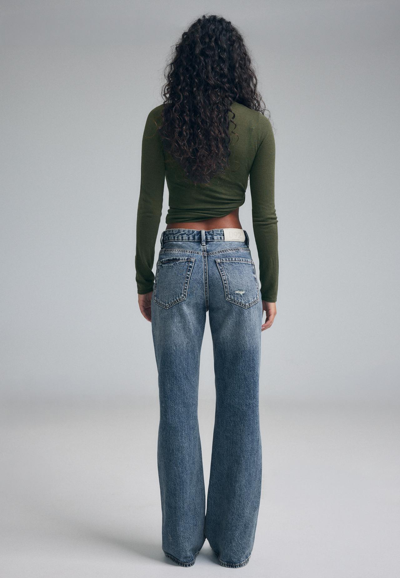 D92 Ripped straight wide-leg jeans — OVERDYED BLUE DENIM