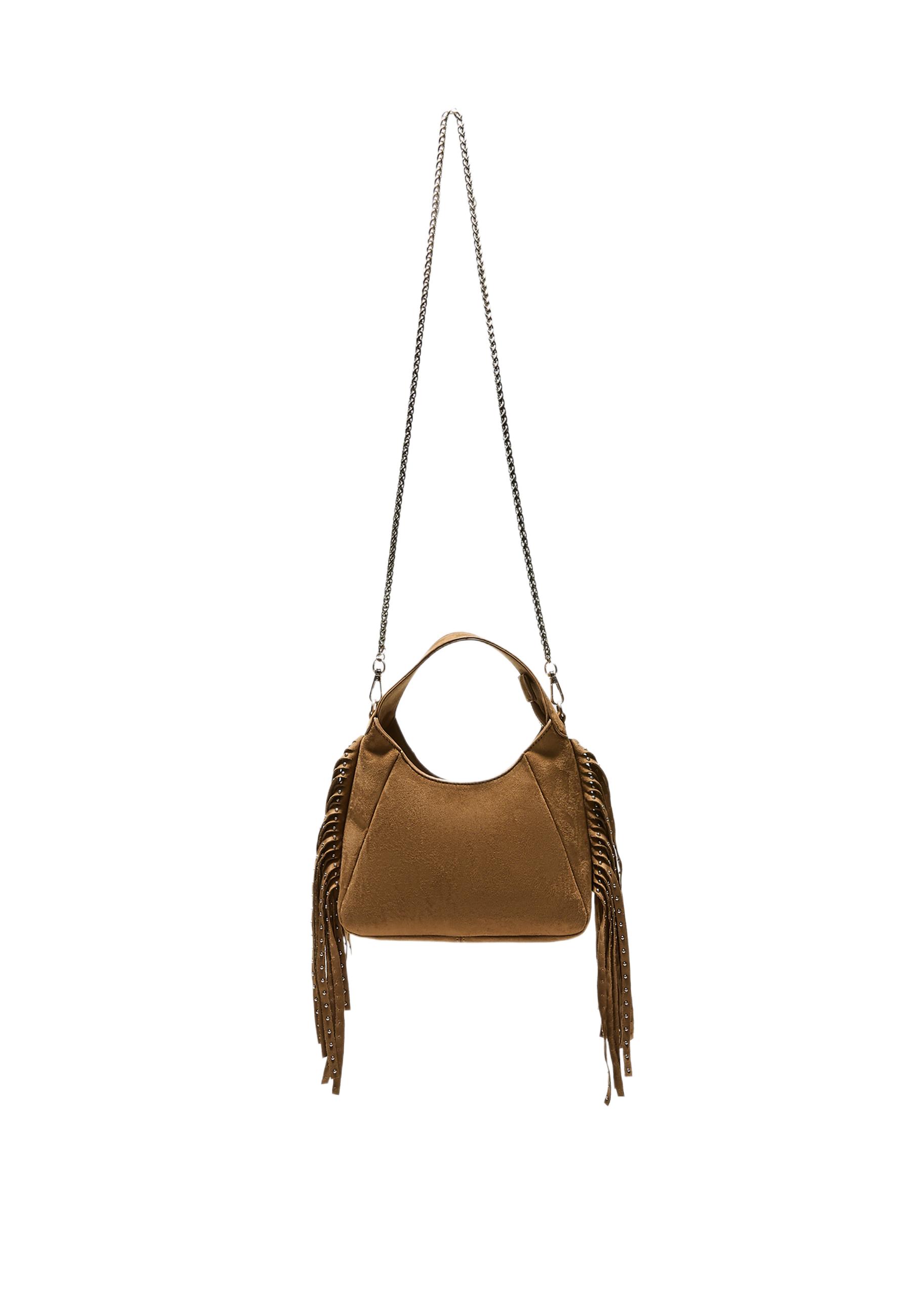 Shoulder bag with side fringes — Caramel