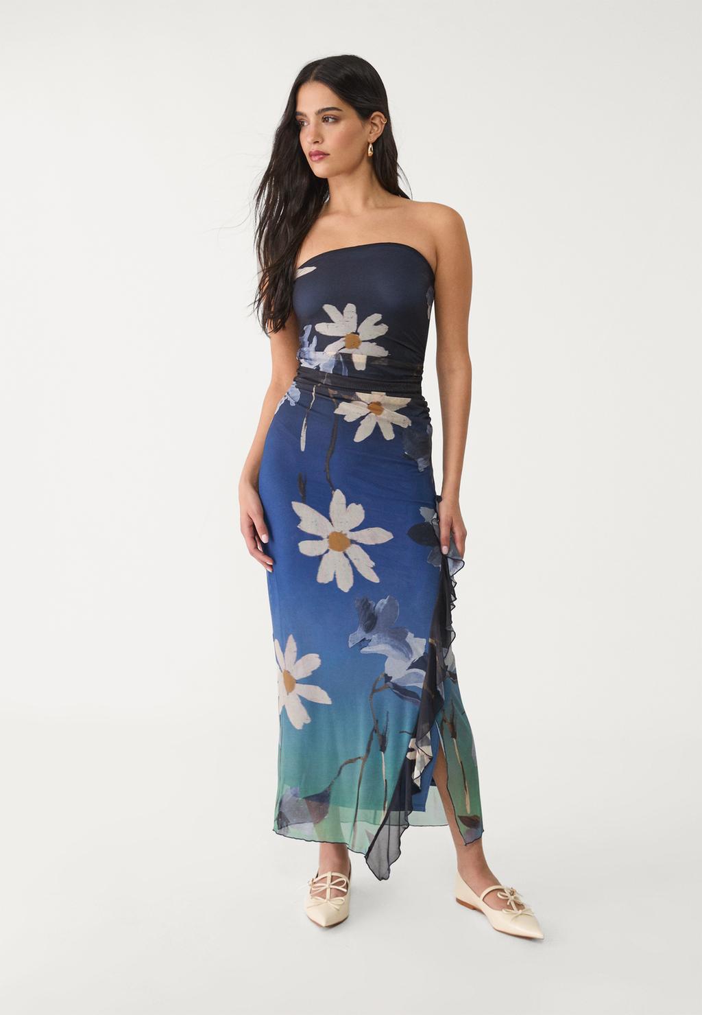 Printed bandeau midi dress