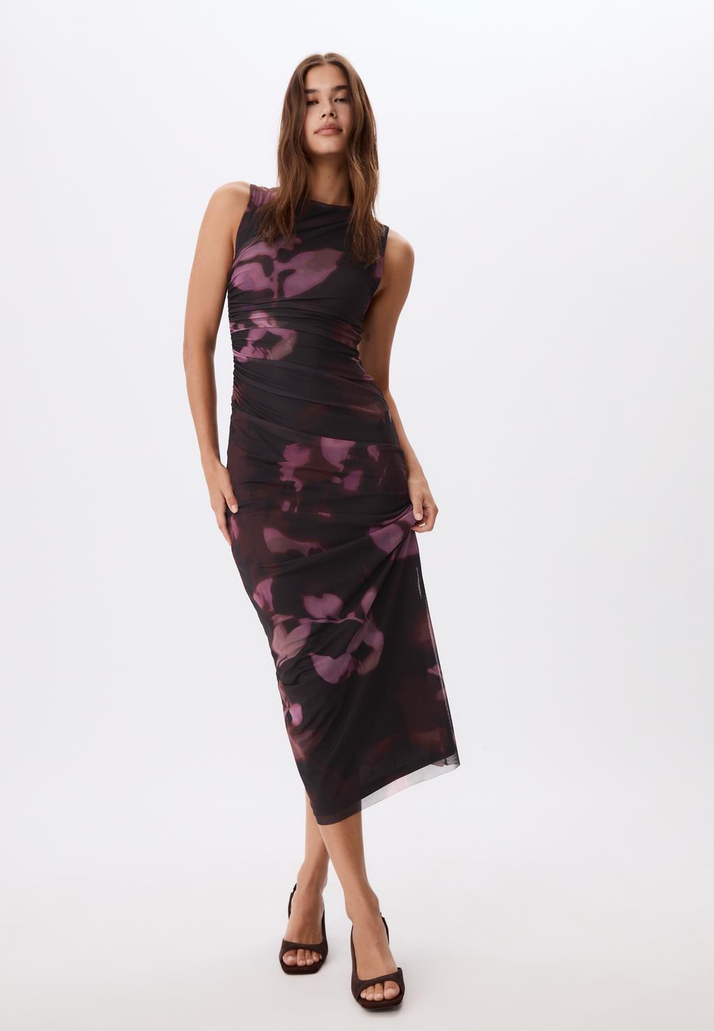 Printed tulle midi dress
