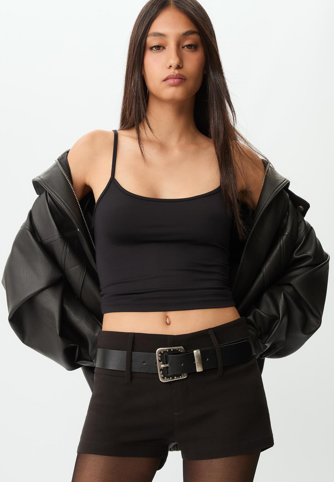 Leather Short Cuero Stradivarius Pantalón Corto Polipiel Stradivarius