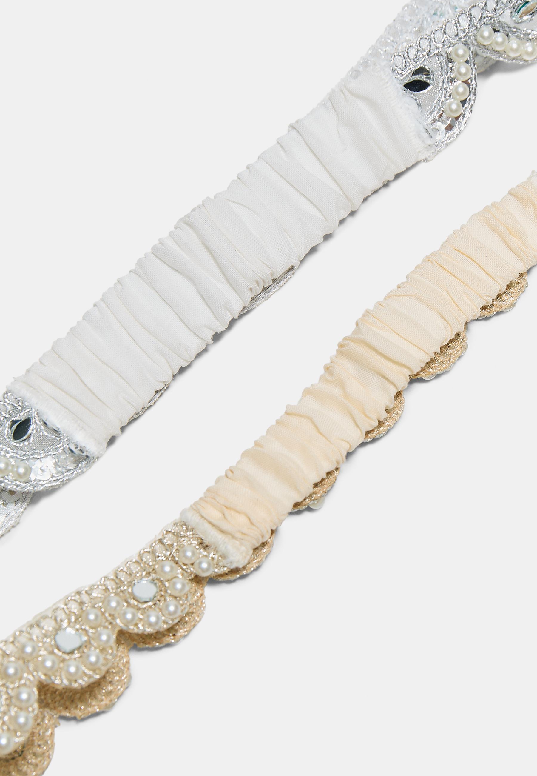 Set of 2 faux pearl and mirror headbands — Gold (alternate view)