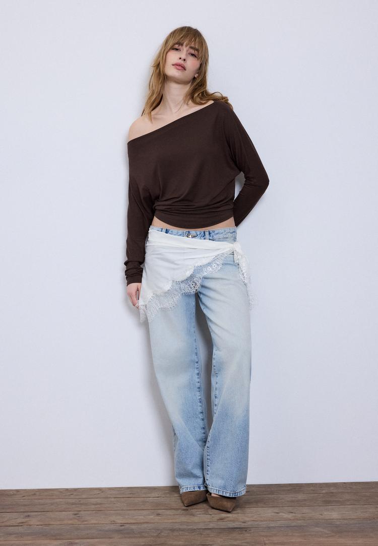 Stradivarius Ασύμμετρη Μπλούζα Modal Καφέ M