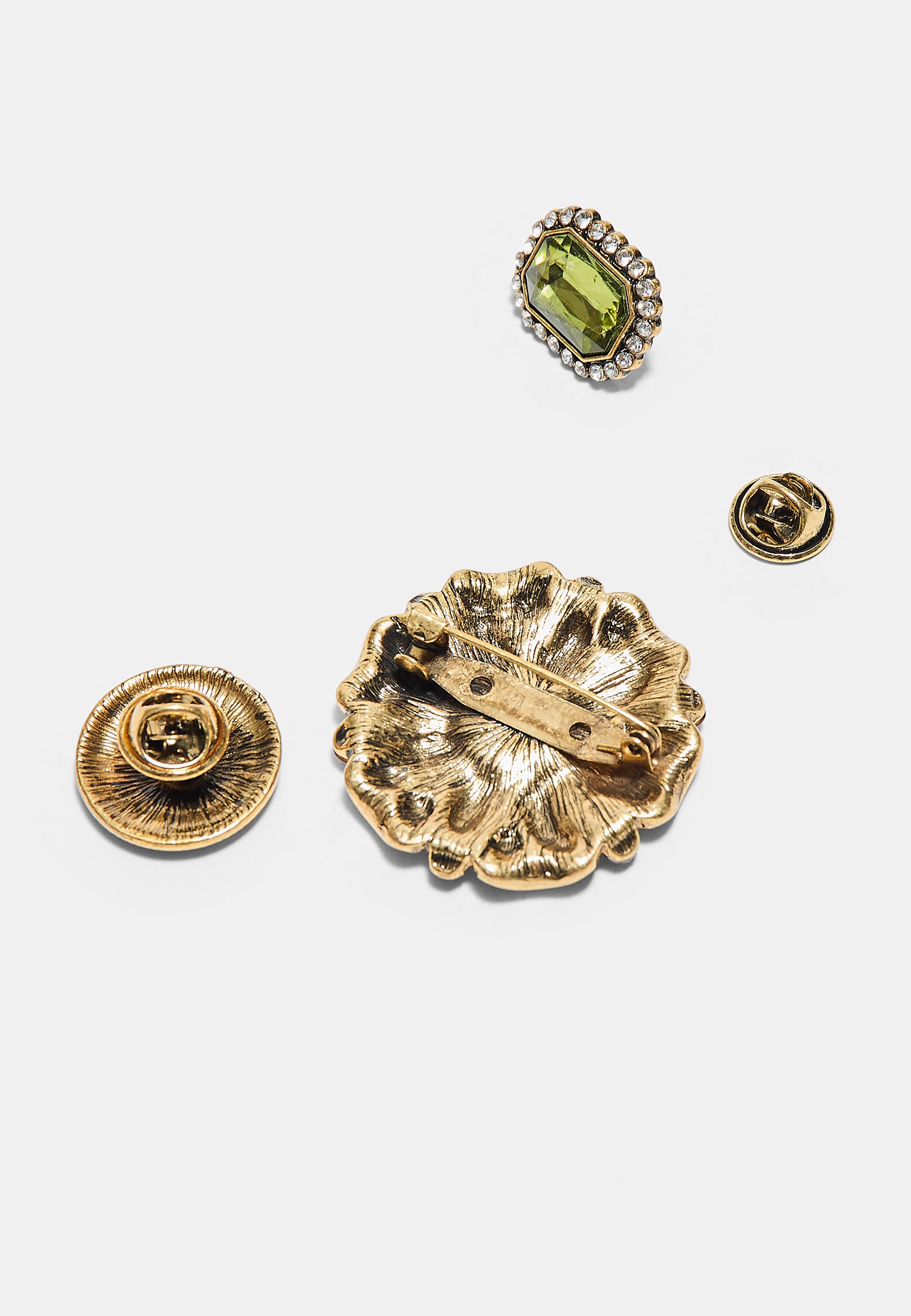 Set of 3 engraved brooches — Gold