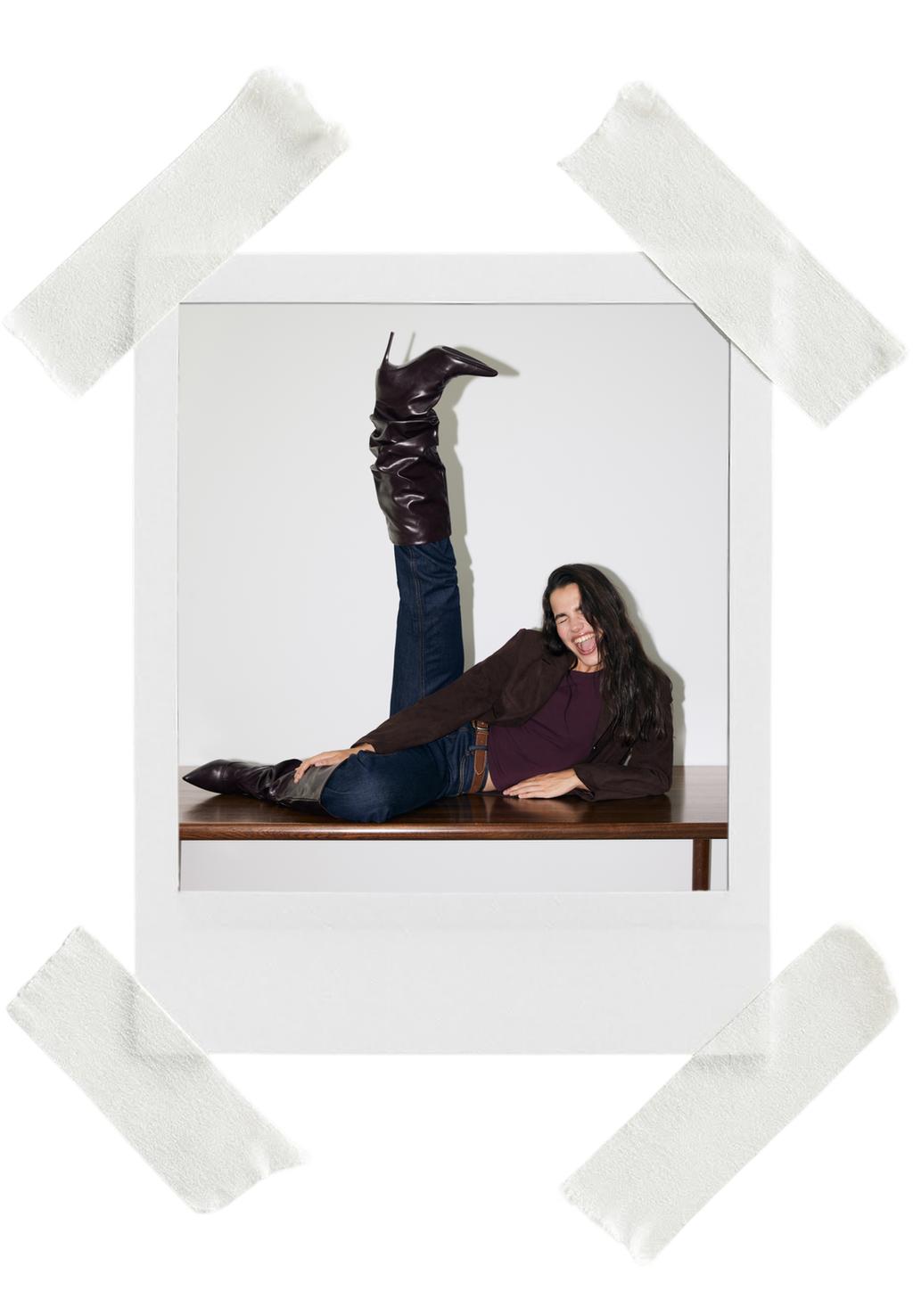 Leather-effect slouchy high-heel boots