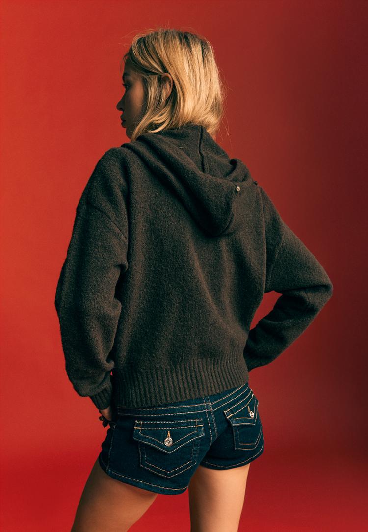 chaqueta punto capucha efecto pelo