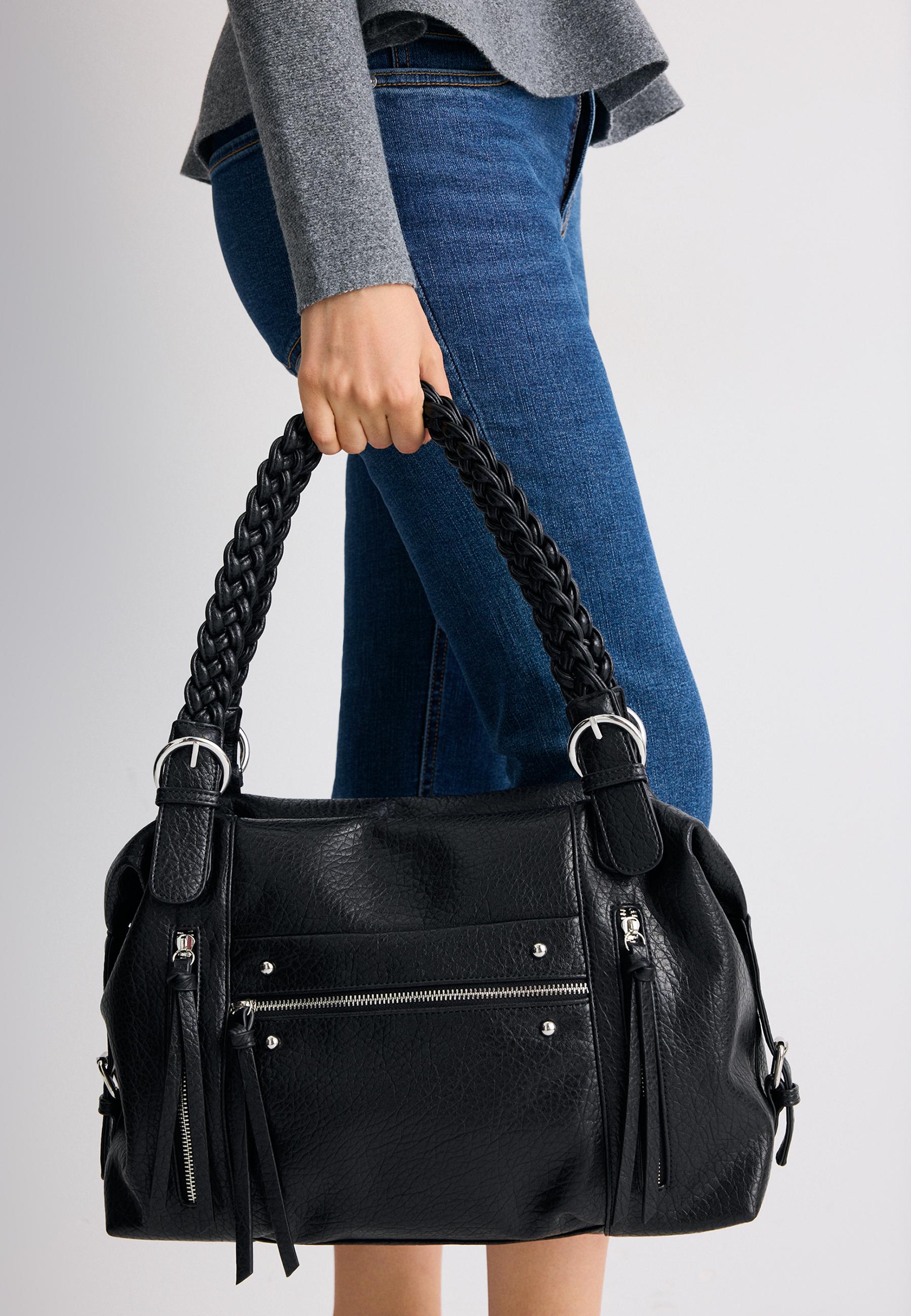 Shoulder bag with braided handle — Black