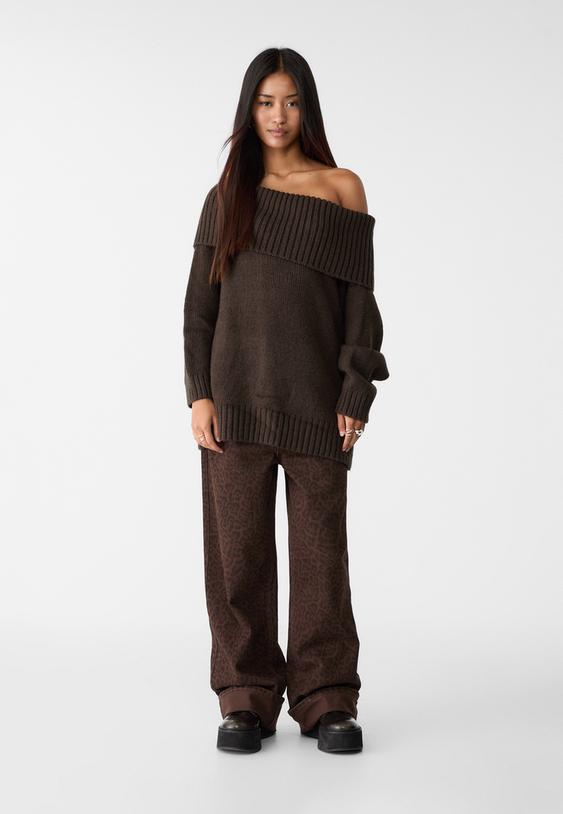 exposed shoulder knit sweater