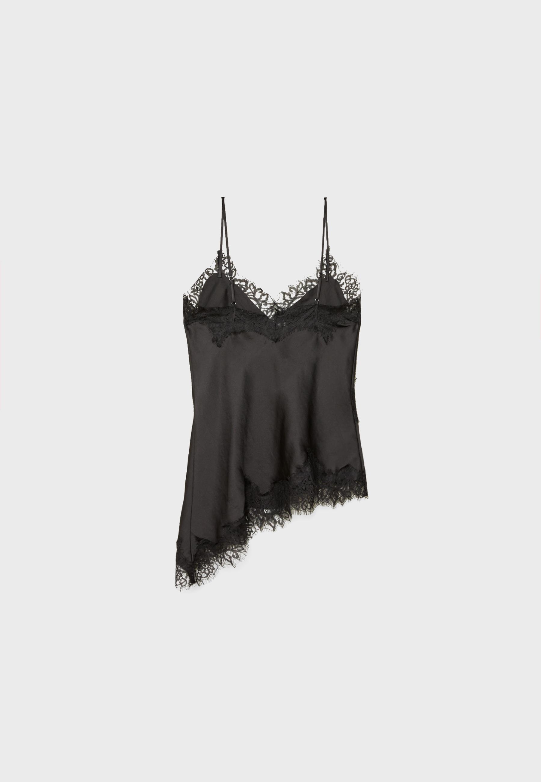 Asymmetric lace camisole top — Black