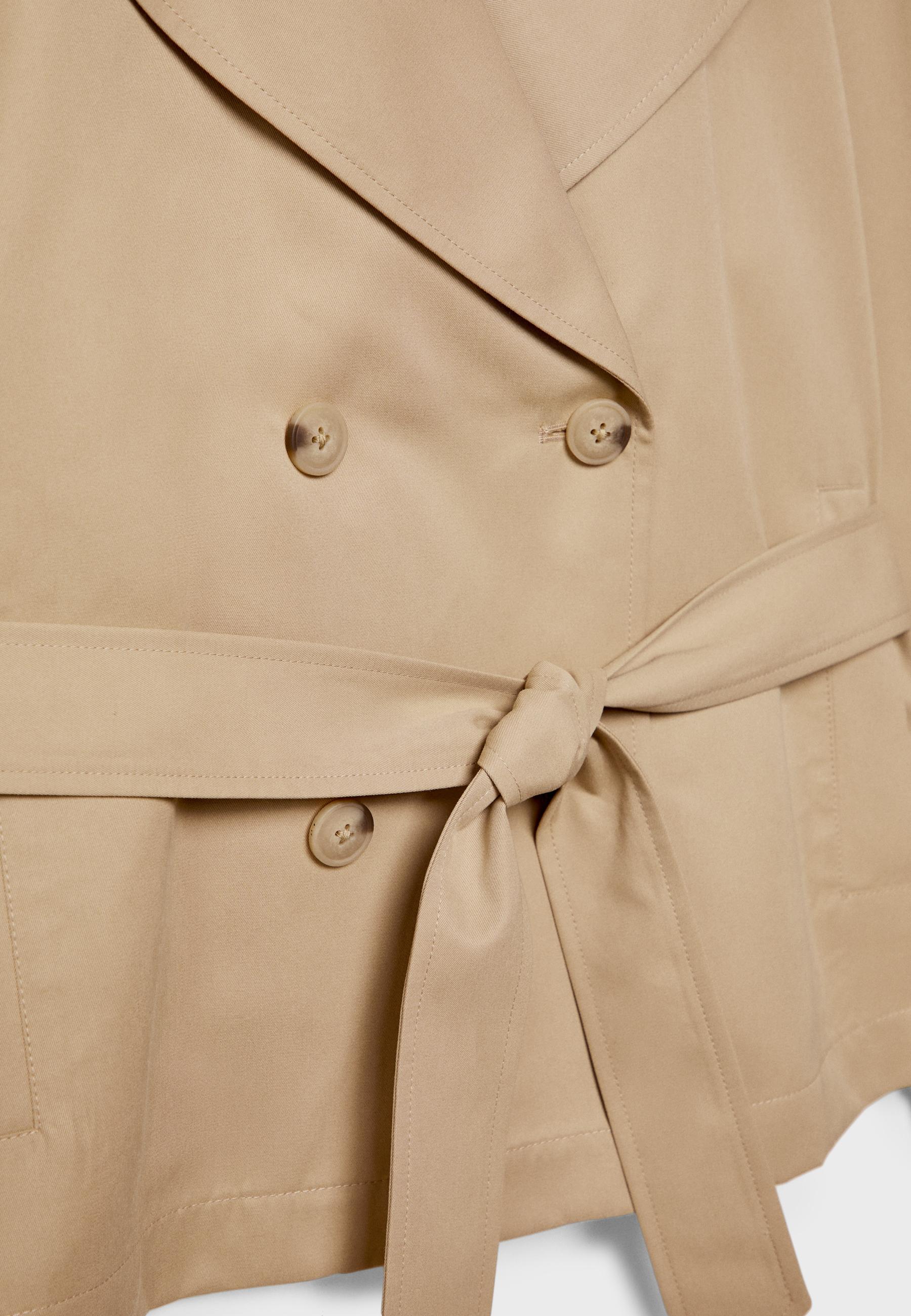 Short flowing trench coat with belt — Stone