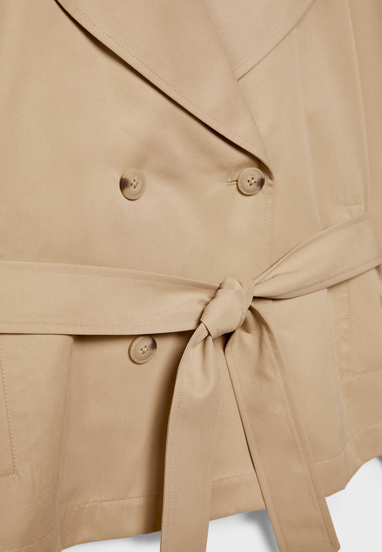 Short flowing trench coat with belt — Stone