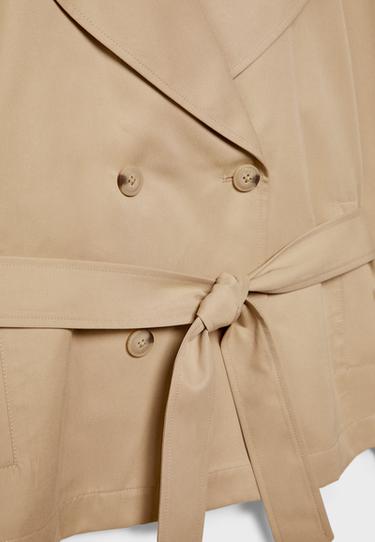 Short flowing trench coat with belt — Stone 9