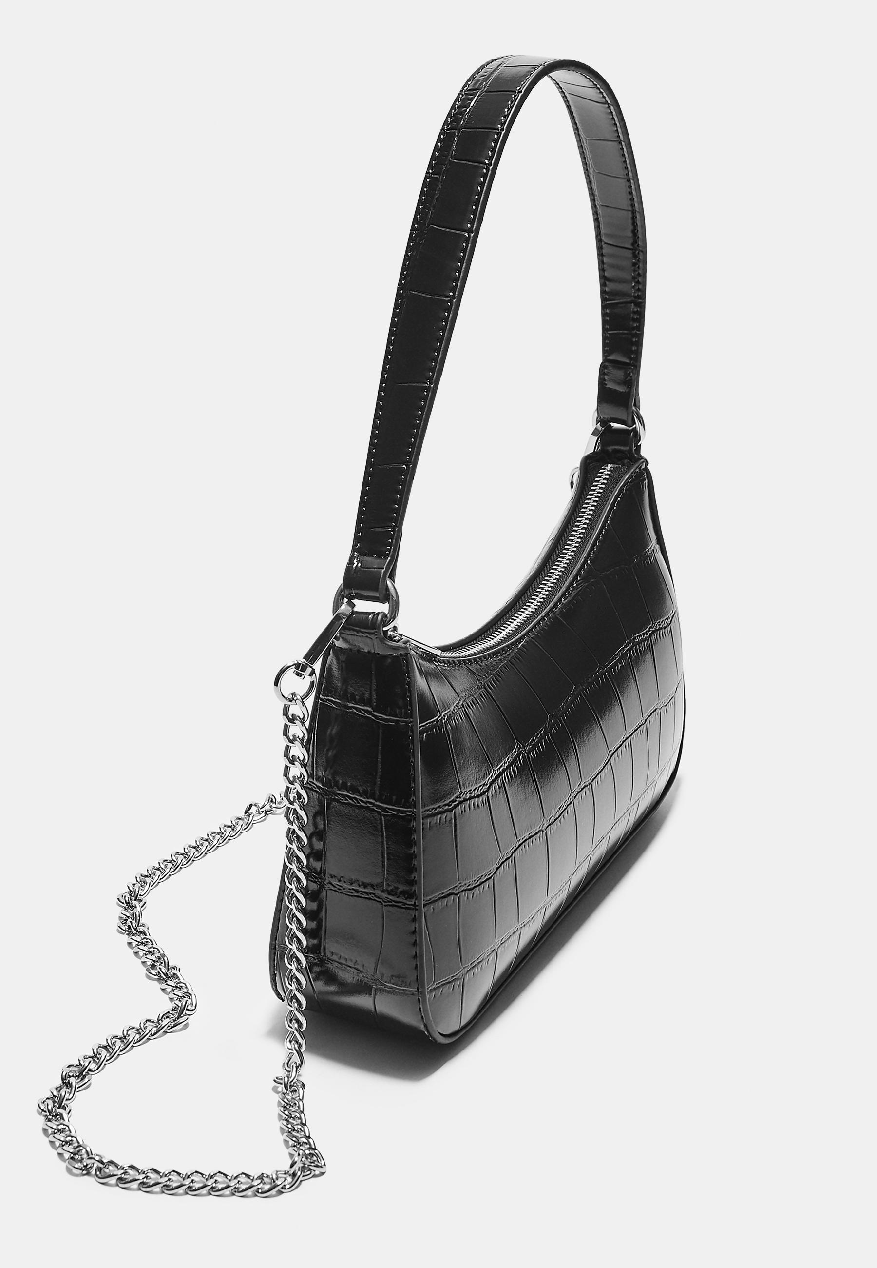 Shoulder bag with coconut effect chain — Black