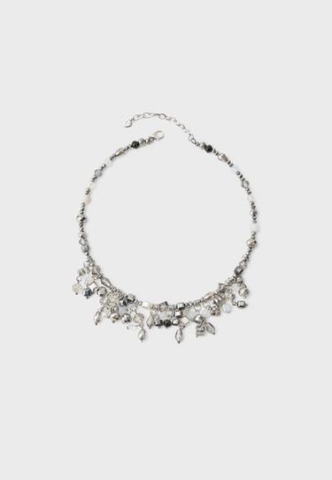 Rigid beaded choker necklace — Grey 1