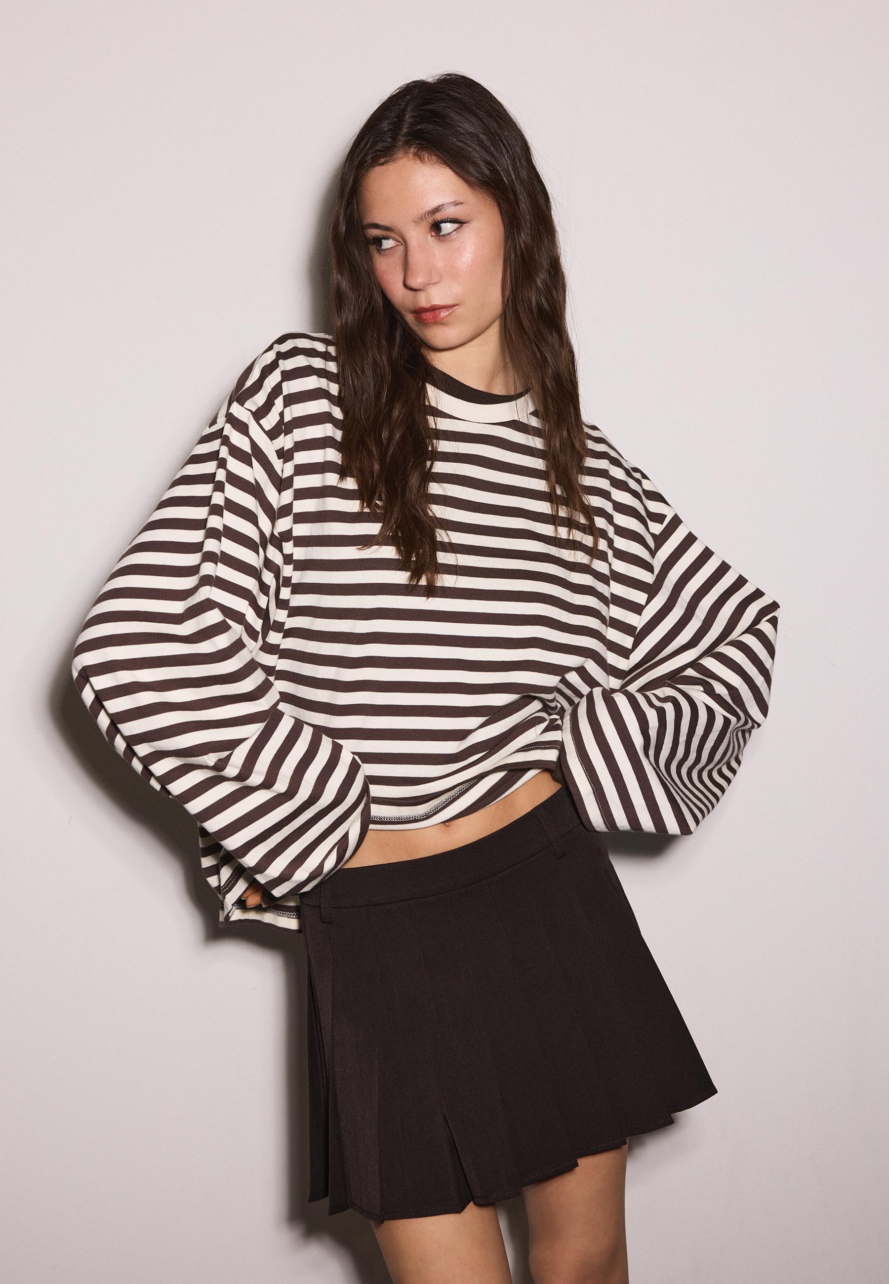 Box pleat mini skirt — Brown
