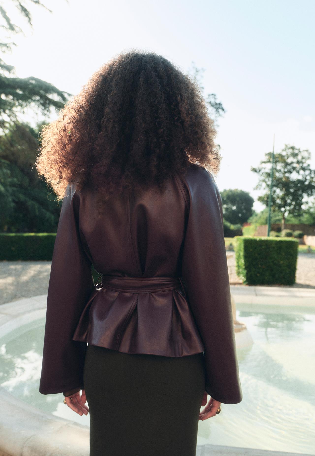 High neck leather effect trench coat — Purple