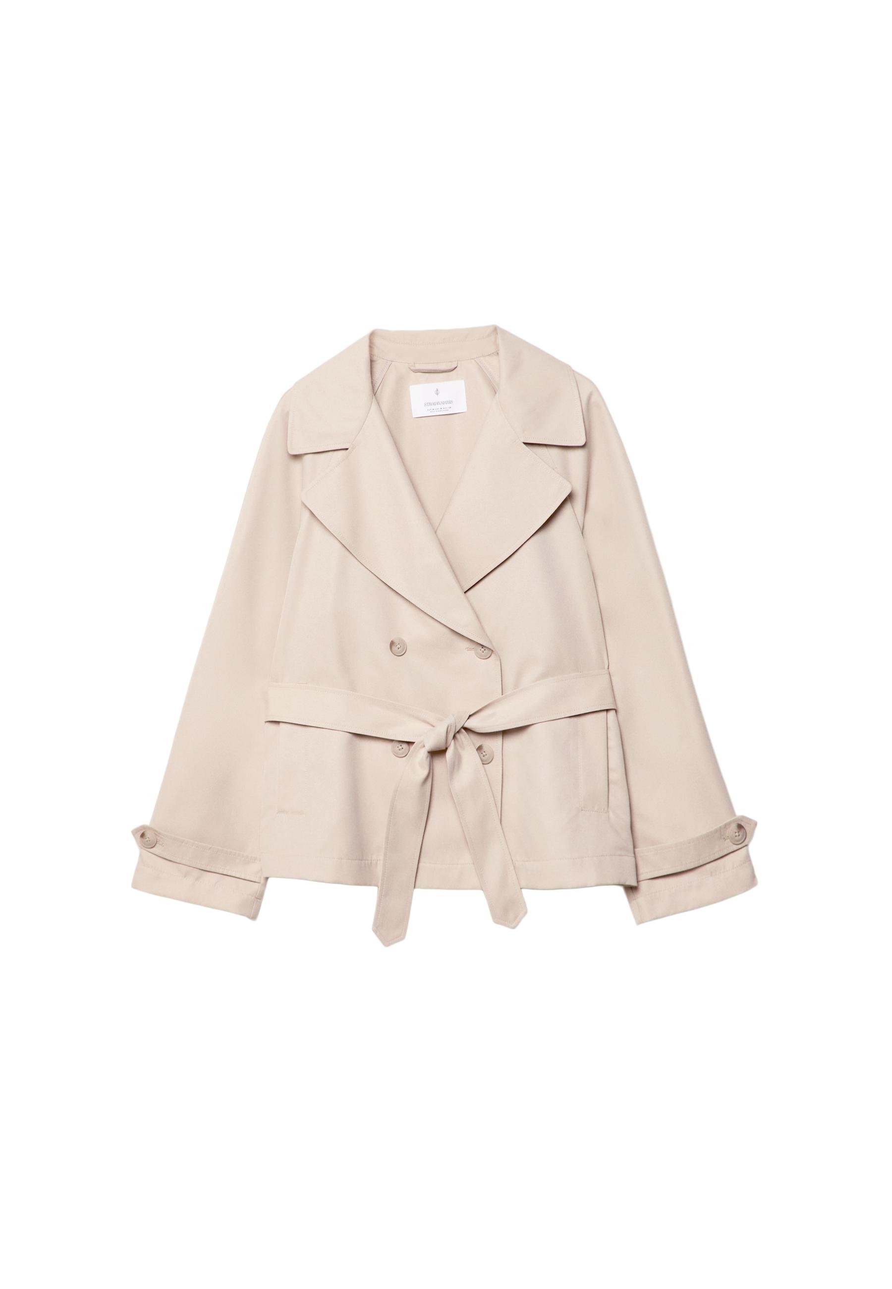 Short flowing trench coat with belt — Stone