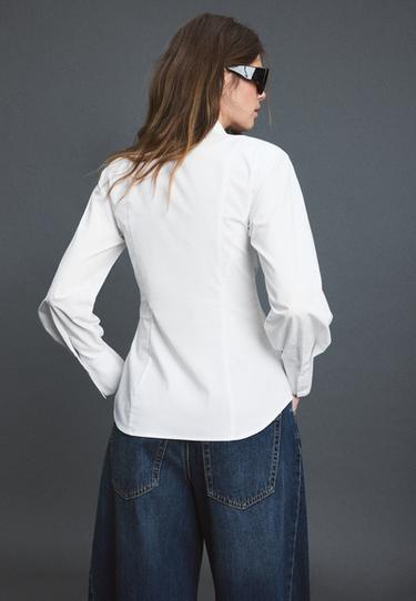 Poplin shirt with padded shoulders — White 4